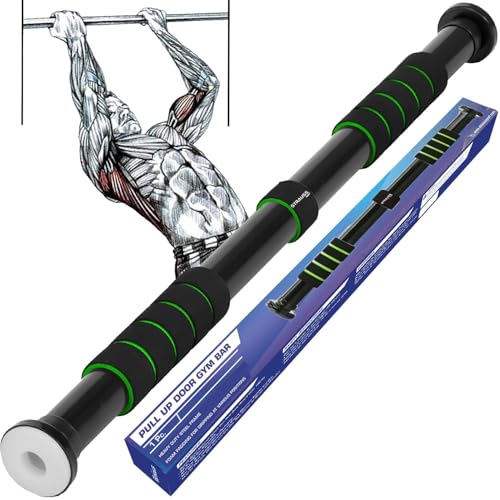 Strauss Chin Up Door Bar | Pull Up Bars for Home Workout with Palm Pad and Anti-Skid Grip | Door Way Adjustable Length Hanging Rod Without Screw | Hanging Bar for Pull-ups,Push ups & Chin ups,(Green) - Image 1