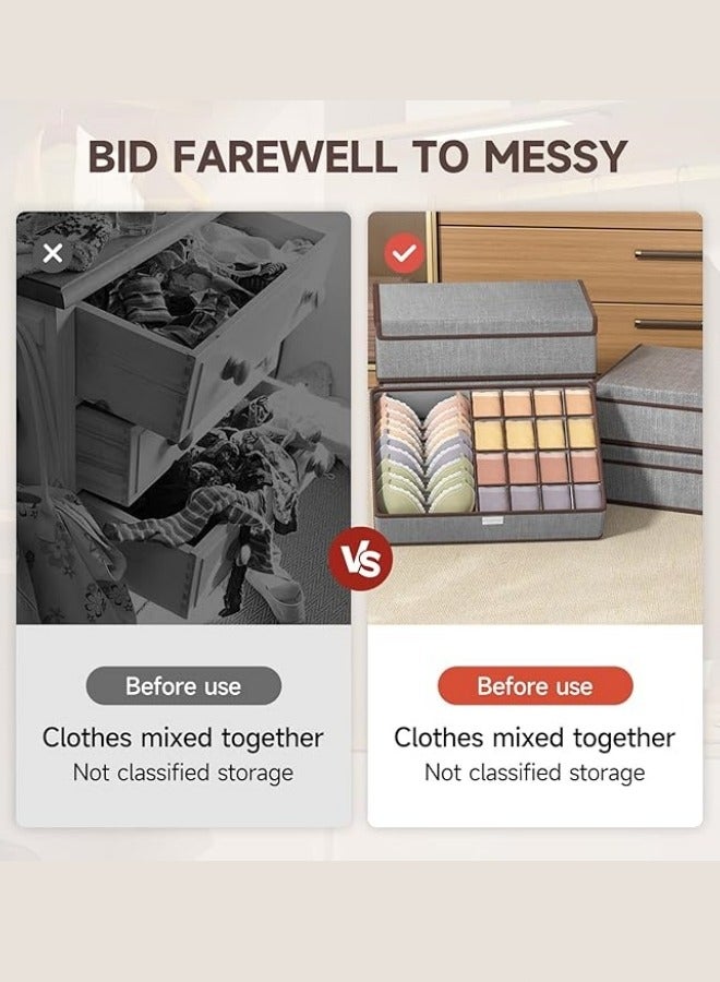 Aikenn Underwear Storage Box Foldable Wardrobe Organizer Dividers Drawer Organizer Honeycomb Organizer Cotton And Linen Material With Lid Dust-Proof Magic Velcro Can Store Underwear Socks Clothe Gray 17 Grid  - Image 4
