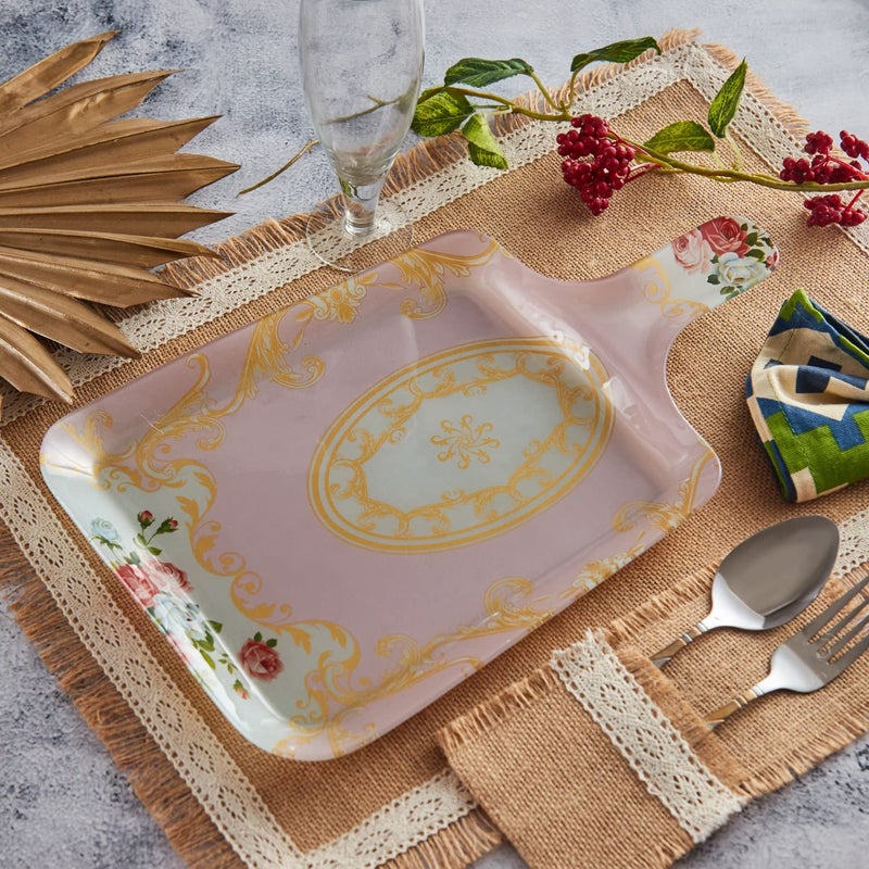 Red Butler Glass Dessert Platter Set of 2 Square Plates Elegant Pink Hue Intricate Victorian Patterns FadeResistant Dishwasher Safe Ideal Platter for Serving Desserts Snacks - Image 4