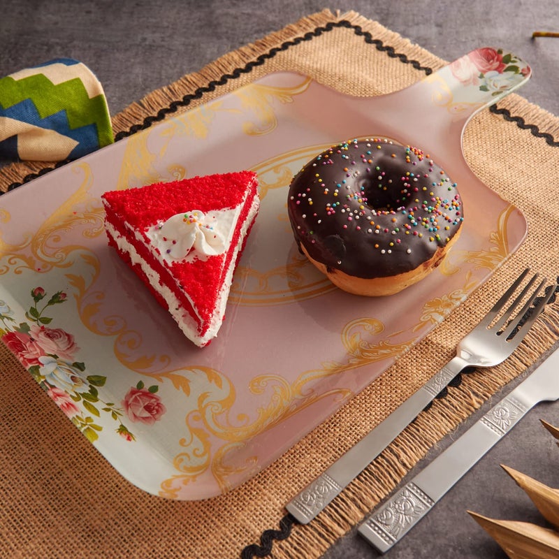 Red Butler Glass Dessert Platter Set of 2 Square Plates Elegant Pink Hue Intricate Victorian Patterns FadeResistant Dishwasher Safe Ideal Platter for Serving Desserts Snacks - Image 1