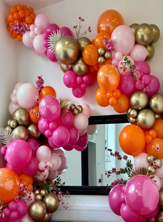 PPXMEEUDC 162PCS Hot Pink Balloons Arch Garland Kit Pink Orange Gold Metallic Pastel Pink Party Balloons for Baby Shower Birthday Wedding Party Decorations (Pink Orange Gold) - Image 4