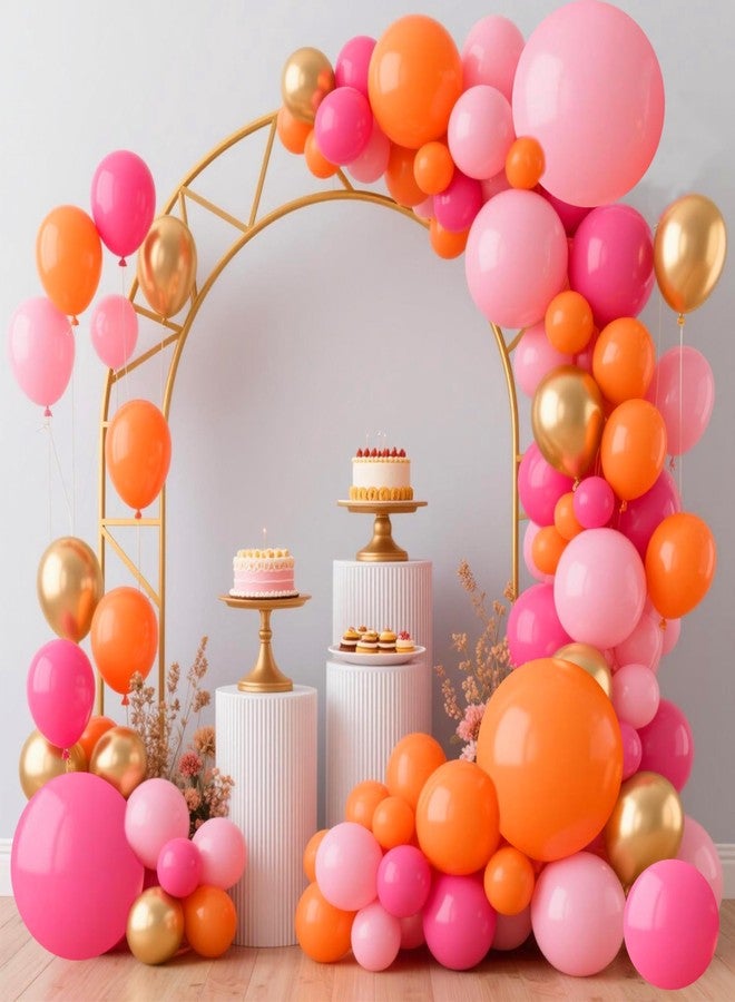 PPXMEEUDC 162PCS Hot Pink Balloons Arch Garland Kit Pink Orange Gold Metallic Pastel Pink Party Balloons for Baby Shower Birthday Wedding Party Decorations (Pink Orange Gold) - Image 1