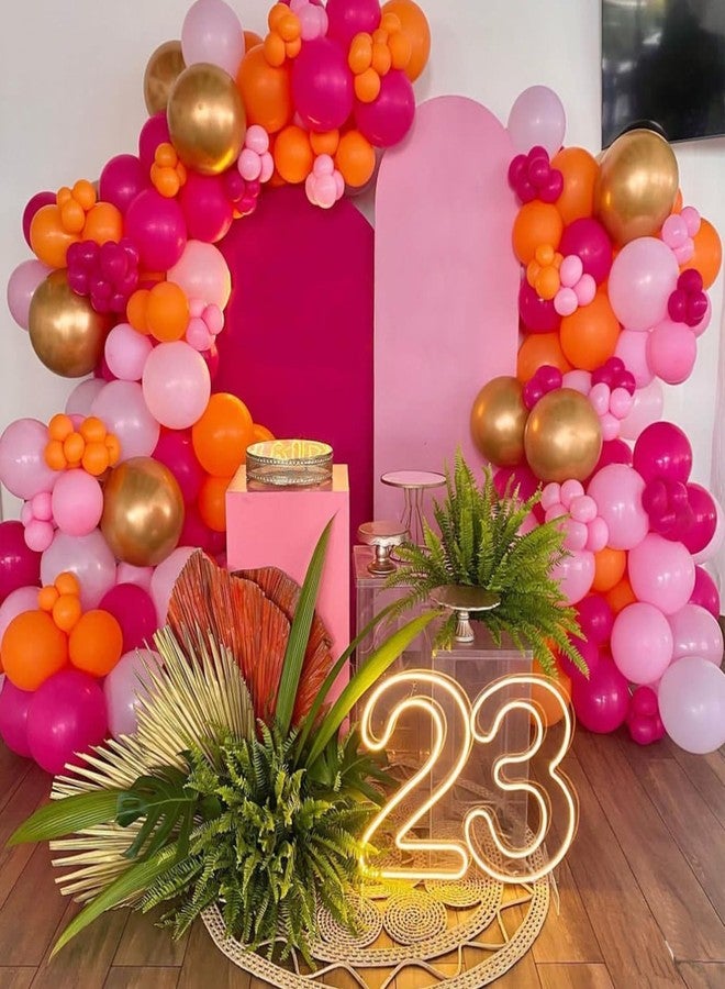 PPXMEEUDC 162PCS Hot Pink Balloons Arch Garland Kit Pink Orange Gold Metallic Pastel Pink Party Balloons for Baby Shower Birthday Wedding Party Decorations (Pink Orange Gold) - Image 5