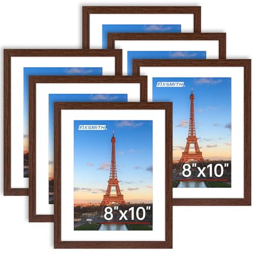 FIXSMITH 8x10 Picture Frame Bulk6 Pack Photo Frame with HD Plexiglass Display Pictures 5x7 with Mat or 8x10 Without Mat Brown Picture Frames Collage Wall Decor Wall Tabletop Picture Frames - Image 1