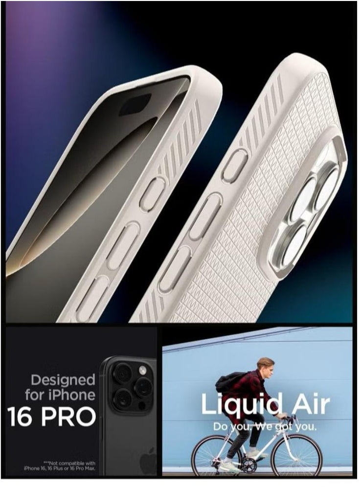 سبايجن - غطاء حماية Liquid Air لهاتف iPhone 16 Pro (2024) - تيتانيوم طبيعي - Image 1