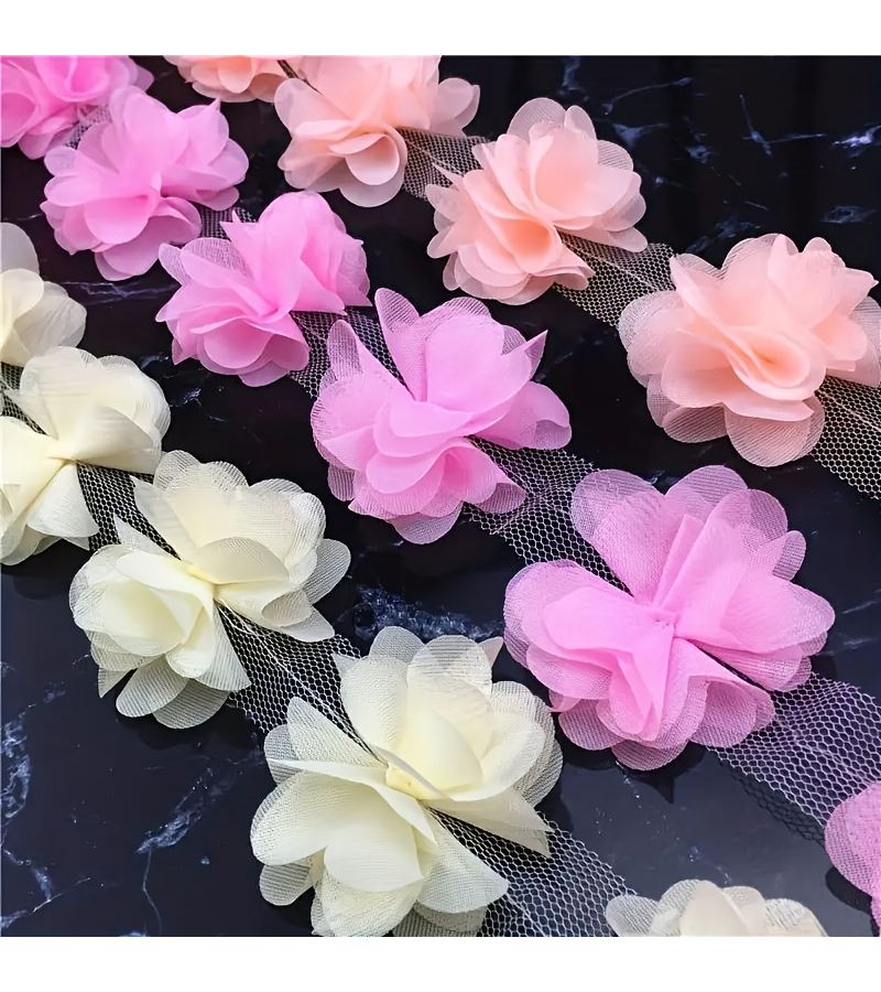 Light Purple Bridal Lace Trim With Floral Chiffon Cluster Pendant Fabric For Wedding Dress Diy Sewing Accessories 1 Yard - Image 1