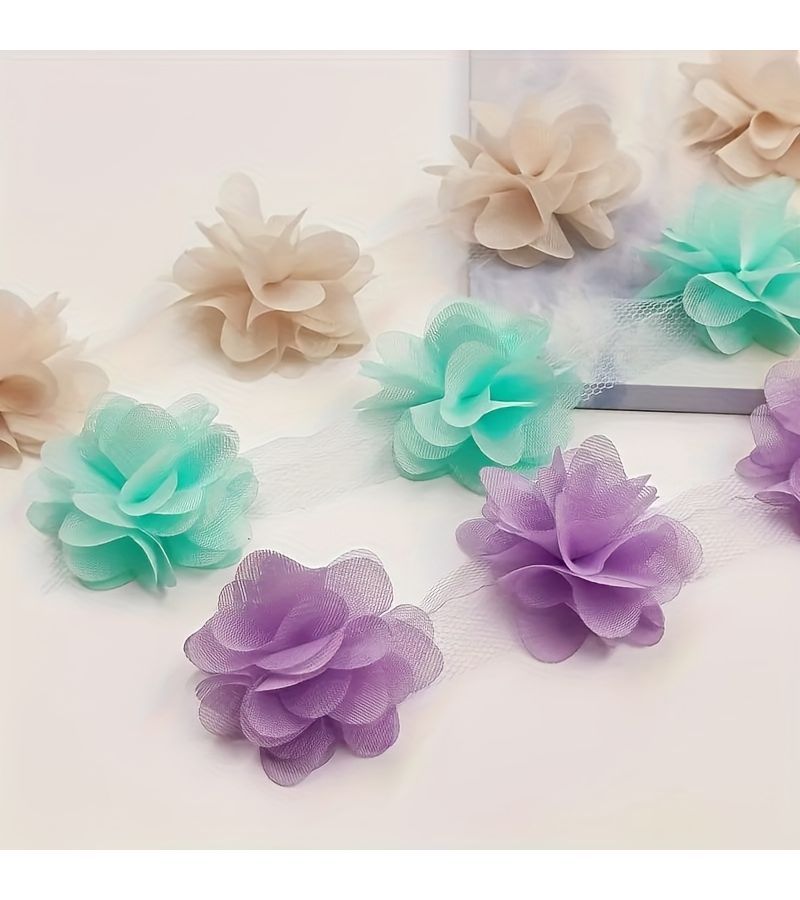 Light Purple Bridal Lace Trim With Floral Chiffon Cluster Pendant Fabric For Wedding Dress Diy Sewing Accessories 1 Yard - Image 4