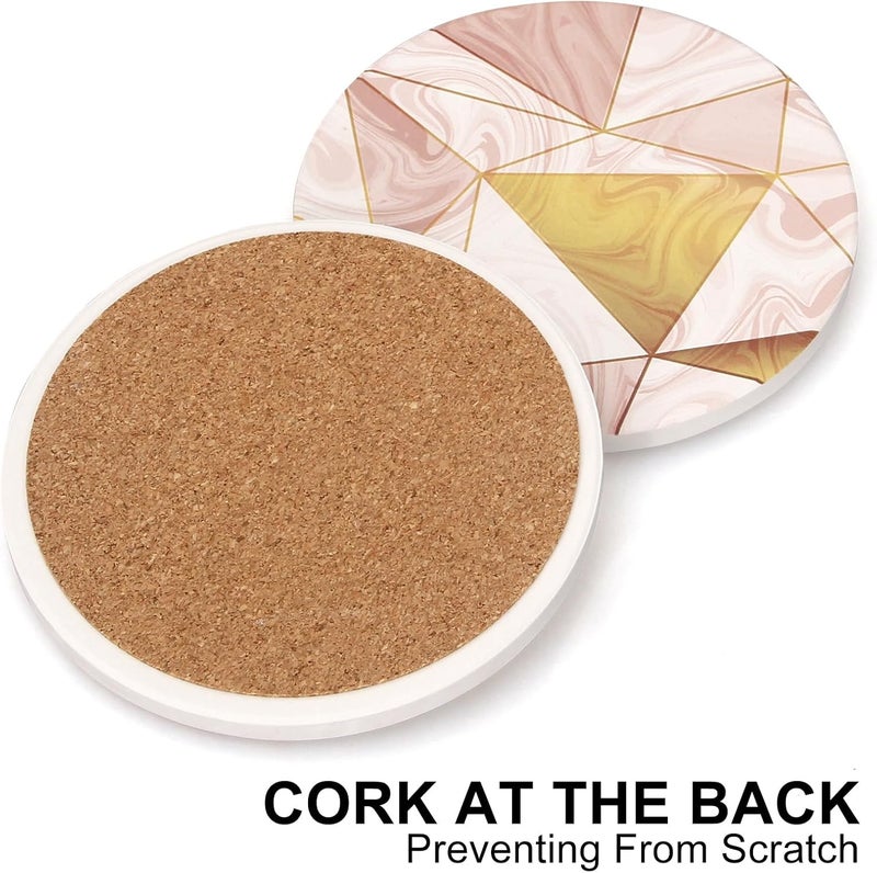 Deceram Modern Marble Coasters with Holder Absorbent Drink Coaster Set of 6 Pink Ceramic Cup Coasters Gift Decorative Coffee Table Coasters Cute Bar Coaster Beverages Tea Cork Coasters - Image 3