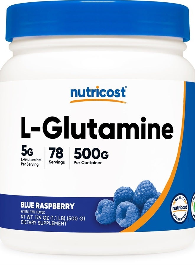 Nutricost L-Glutamine Powder (500 Grams) (Blue Raspberry)  - Image 1