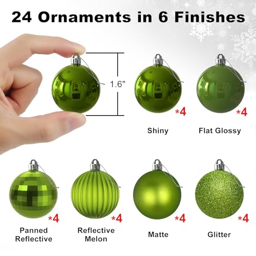 GameXcel Lime Green 16 Small Christmas Balls Christmas Tree Decoration Ornaments Shatterproof Hanging Balls for Birthday St Patricks Day Easter Mardi Gras Holiday Wedding Decorations Set of 24pcs - Image 3