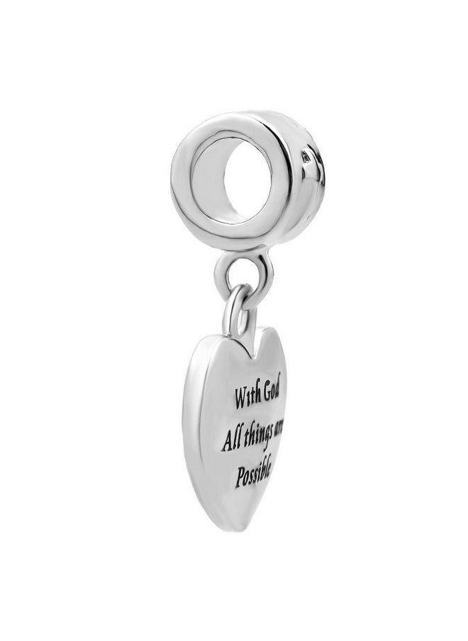 StickAny - Lovelycharms Cross Charm With God All Things Are Possible Religious Dangle Bead Fits European Bracelets (Heart) - Image 1