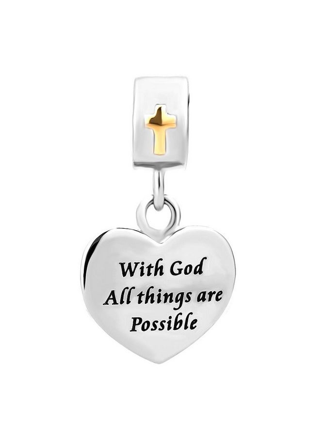 StickAny - Lovelycharms Cross Charm With God All Things Are Possible Religious Dangle Bead Fits European Bracelets (Heart) - Image 1