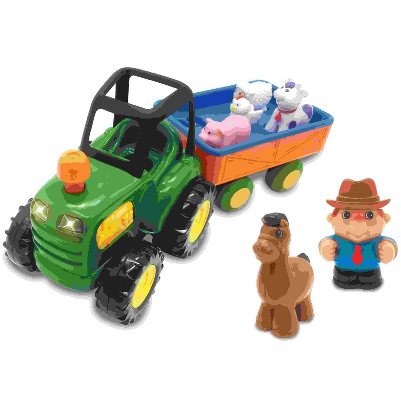 Kiddieland Light Sound Farm Tractor Playset Motorized Tractor with Trailer 5 Animal Figures with Real Sounds Farmer Ages 1 Toddler Interactive Toy - Image 2