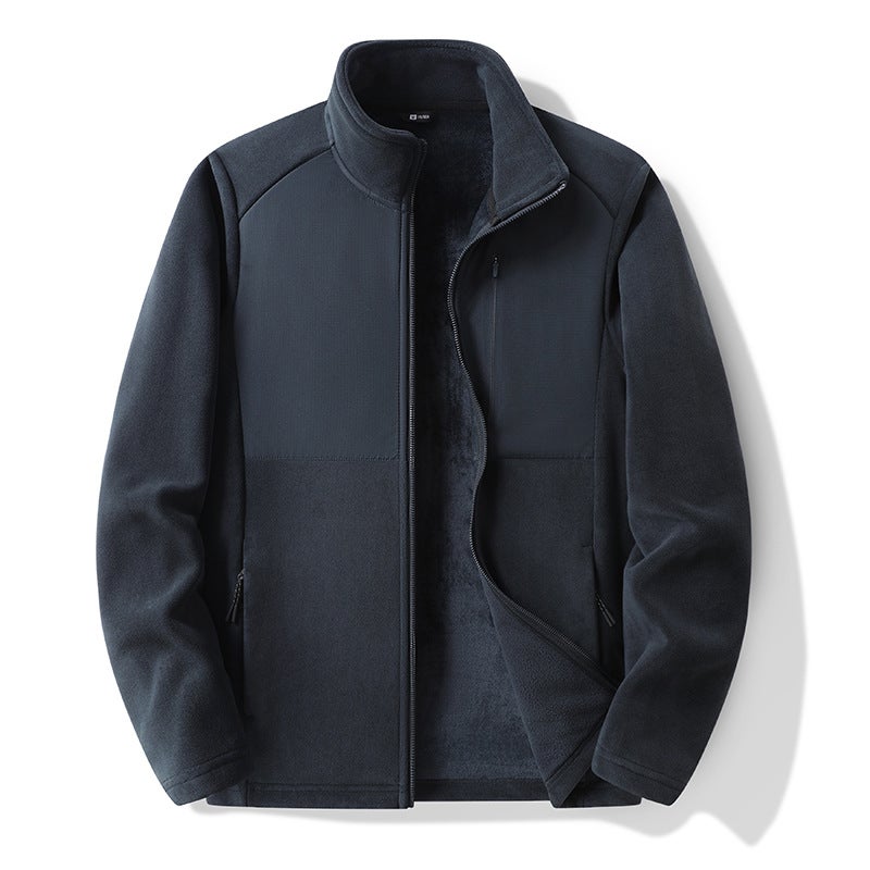 Men's Thermal Fleece Jacket Breathable Stand Collar Open Front Outdoor Winter Coat - Image 1