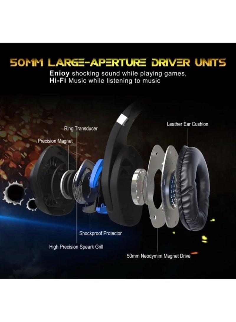 أونيكوما سماعة رأس ستيريو محيطية للألعاب مع ميكروفون وإضاءة LED (أسود وأزرق) - Image 4