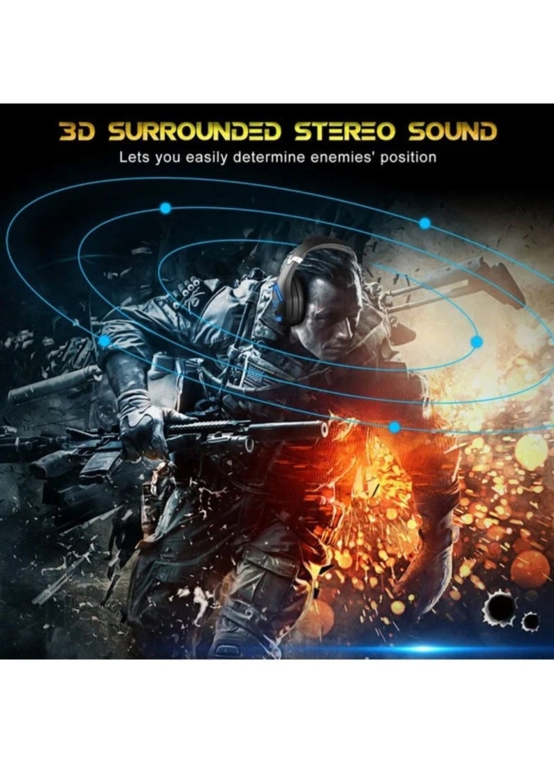 أونيكوما سماعة رأس ستيريو محيطية للألعاب مع ميكروفون وإضاءة LED (أسود وأزرق) - Image 2
