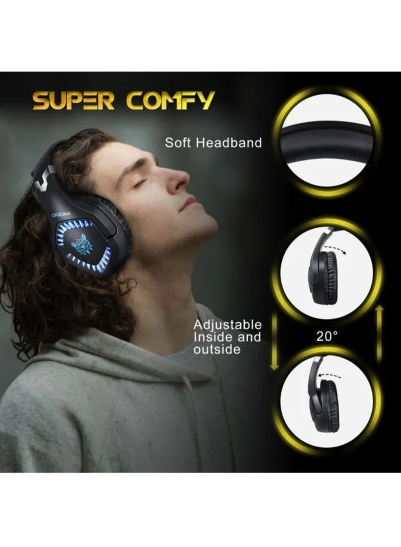 أونيكوما سماعة رأس ستيريو محيطية للألعاب مع ميكروفون وإضاءة LED (أسود وأزرق) - Image 5