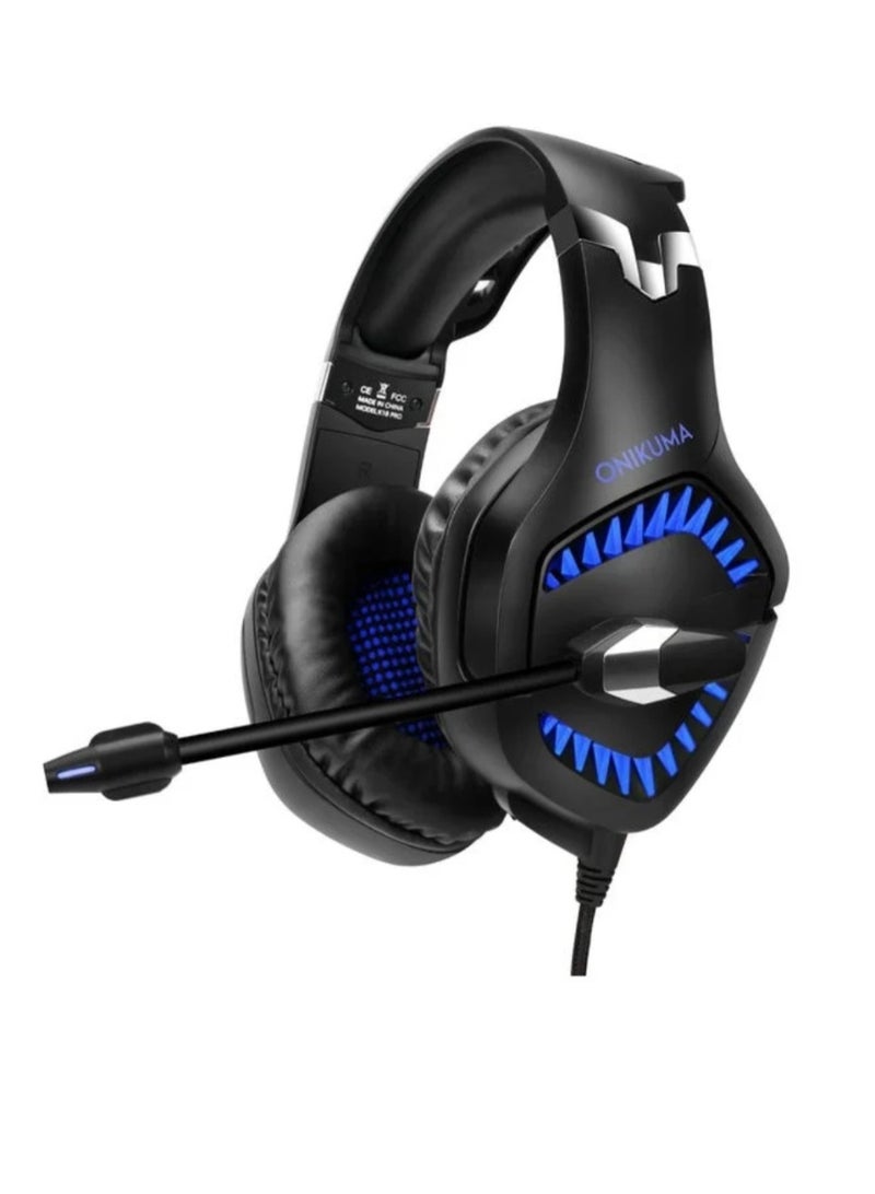 أونيكوما سماعة رأس ستيريو محيطية للألعاب مع ميكروفون وإضاءة LED (أسود وأزرق) - Image 1