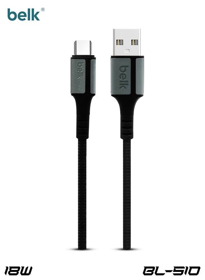 Belk USB-A to USB-C Cable, 18W Fast Charging, 3 Meter Long, Durable Nylon Braided, Quick Charge, Data Transfer, High-Quality Copper Wire - Image 1