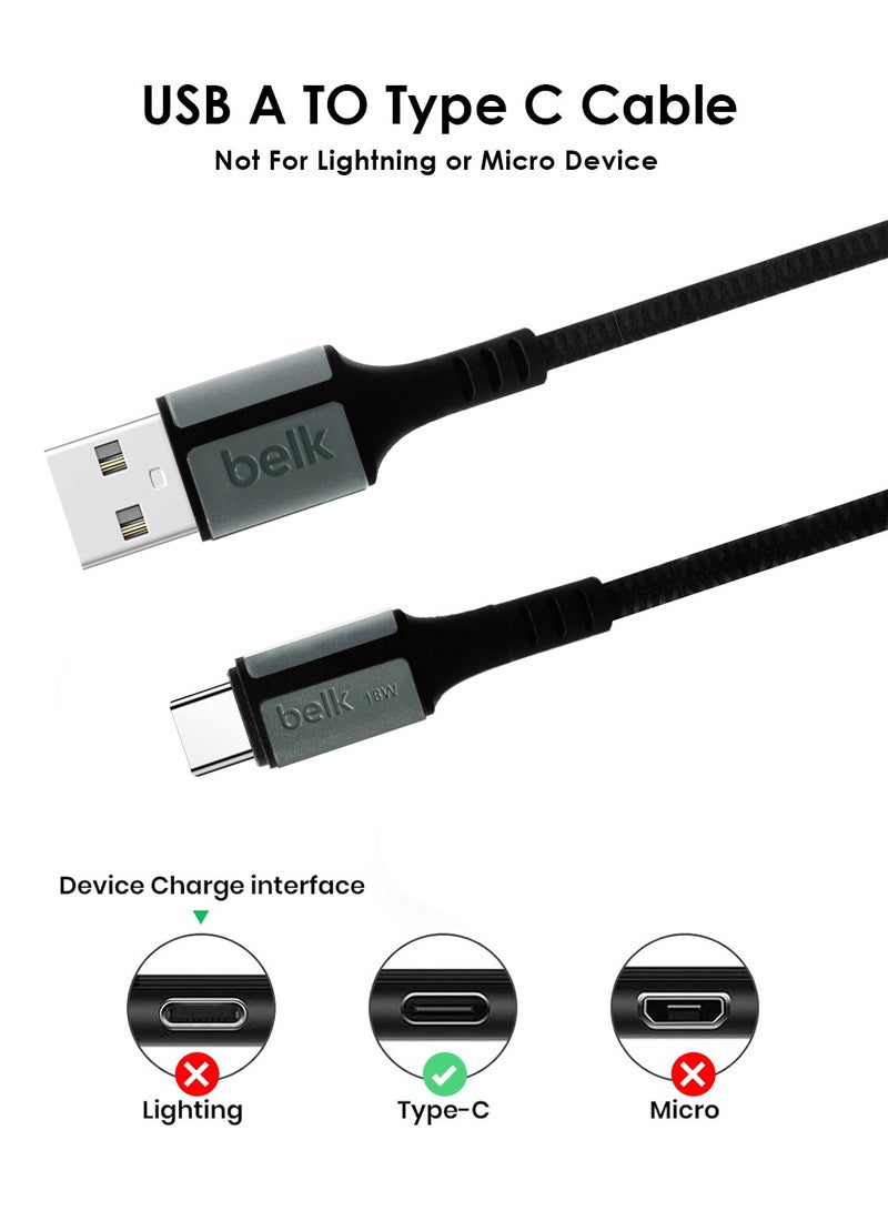 Belk USB-A to USB-C Cable, 18W Fast Charging, 3 Meter Long, Durable Nylon Braided, Quick Charge, Data Transfer, High-Quality Copper Wire - Image 5