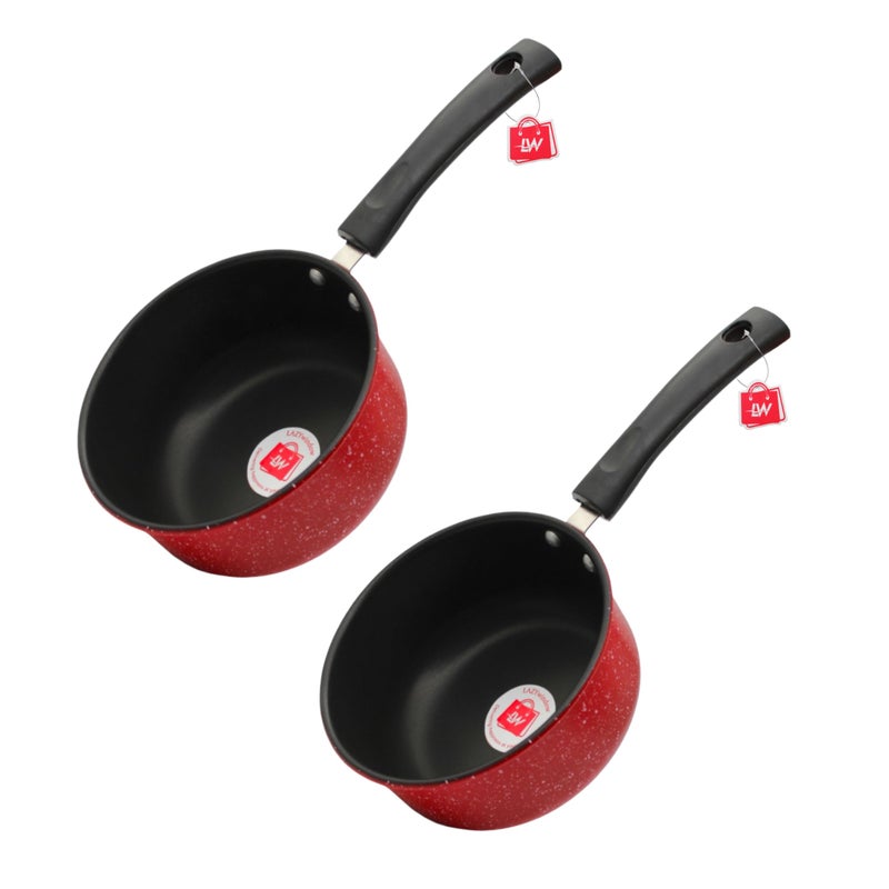 LAZYwindow Nonstick Sauce Pan, Dia - 16 cm, 1.5L (Base Colour Maroon) Pack of 2 - Image 1