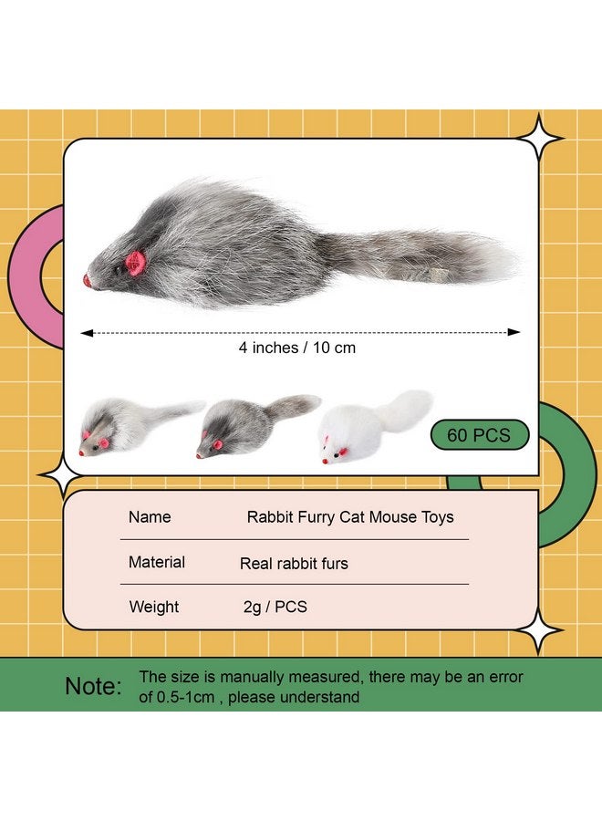 هونغداو 60 قطعة من الفئران الفروية التفاعلية لعبة اصطياد الفئران من فرو الأرانب والقطط وأصوات الفئران المحشوة للحيوانات الأليفة والقطط الصغيرة، 3 ألوان - Image 2