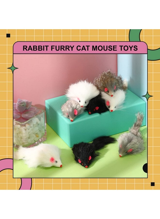 هونغداو 60 قطعة من الفئران الفروية التفاعلية لعبة اصطياد الفئران من فرو الأرانب والقطط وأصوات الفئران المحشوة للحيوانات الأليفة والقطط الصغيرة، 3 ألوان - Image 5