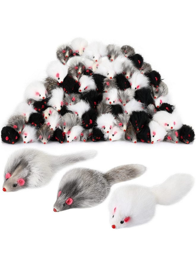 هونغداو 60 قطعة من الفئران الفروية التفاعلية لعبة اصطياد الفئران من فرو الأرانب والقطط وأصوات الفئران المحشوة للحيوانات الأليفة والقطط الصغيرة، 3 ألوان - Image 1