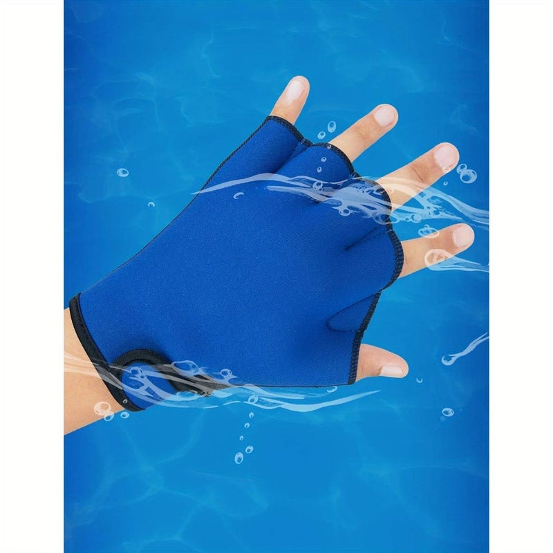 Blue Webbed Gloves for Swimming and Water Aerobics Enhanced Paddling Design - Image 2