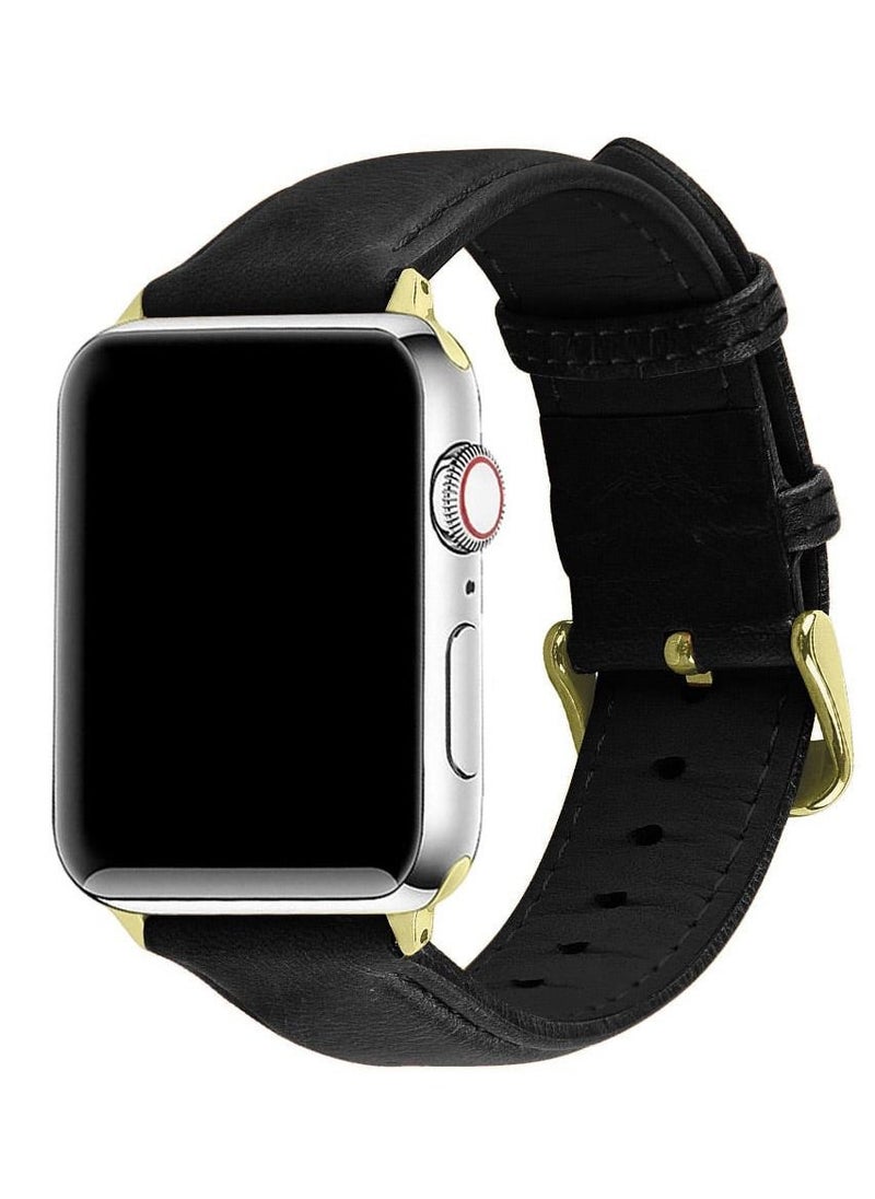 CATANES - Apple Watch Band 41mm/40mm/38mm Premium Leather Band Buckle Strap Wristband Dark Black - Image 1