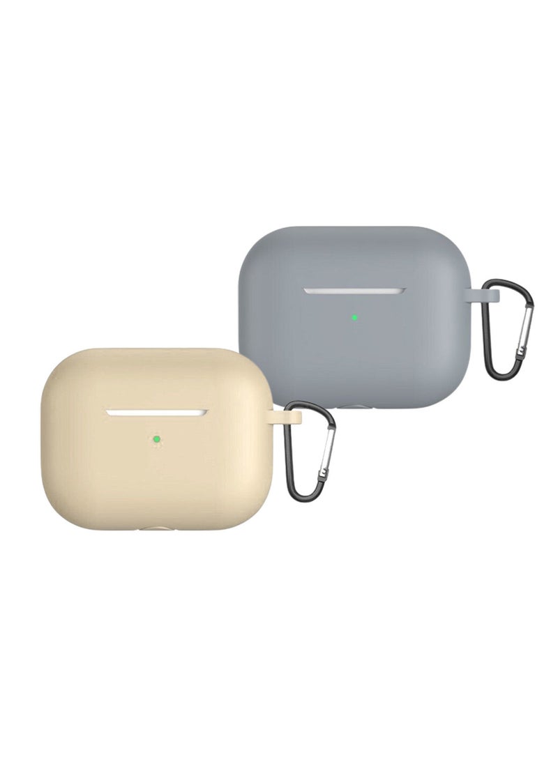 YOMNA 2022 New For Airpods Pro 2nd Generation Case Cover dustproof with hook anti-lost Protector for AirPods Pro2 Waterproof Cases Grey with Beige (set of 2)  - Image 1