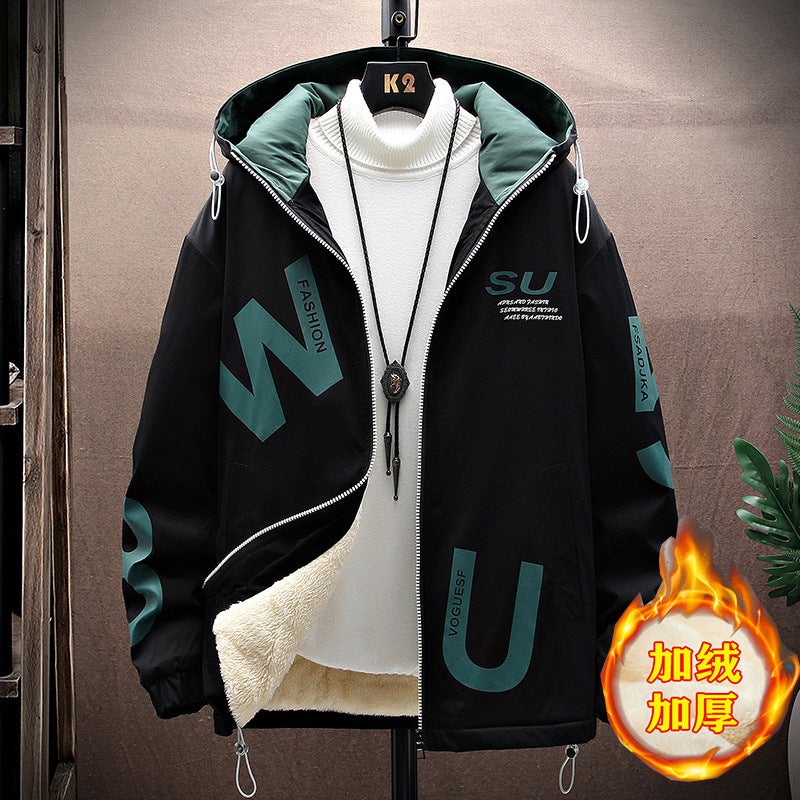 2022 Youth Men'S Jacket Hooded Jacket Autumn Short Fleece-Lined Fashionable Casual Japanese - Image 3