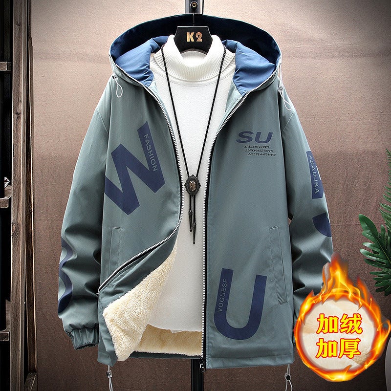 2022 Youth Men'S Jacket Hooded Jacket Autumn Short Fleece-Lined Fashionable Casual Japanese - Image 4