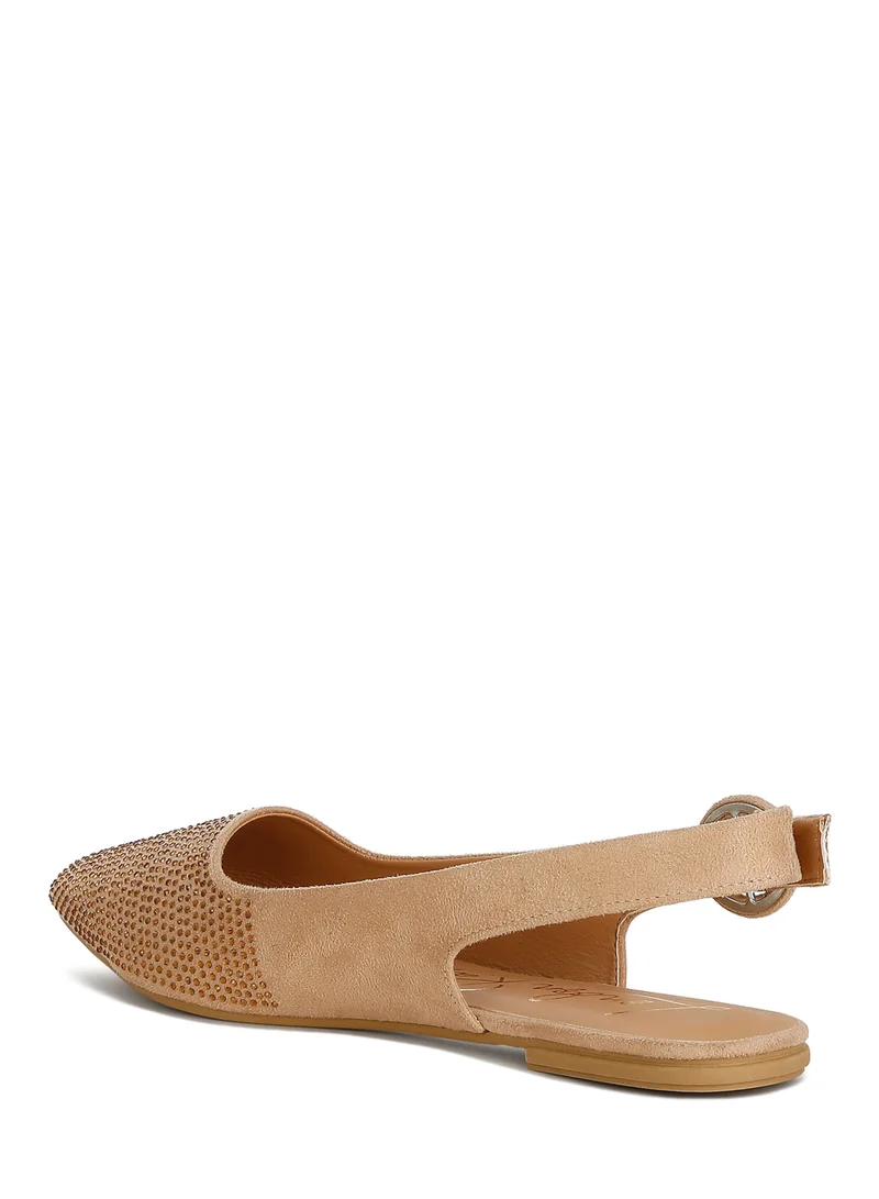 London Rag Rhinestones Embellished Slingback Mules in Beige