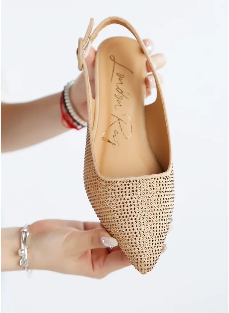 London Rag Rhinestones Embellished Slingback Mules in Beige