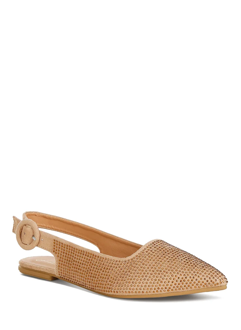 London Rag Rhinestones Embellished Slingback Mules in Beige