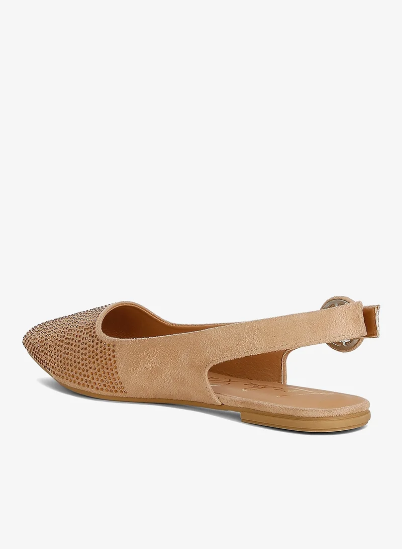 London Rag Beige Rhinestones Embellished Slingback Mules in Beige for Women | Best Price UAE