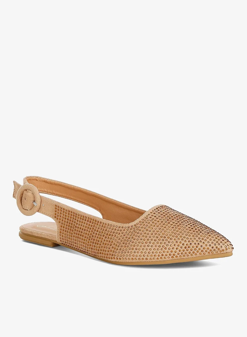 London Rag Beige Rhinestones Embellished Slingback Mules in Beige for Women | Best Price UAE