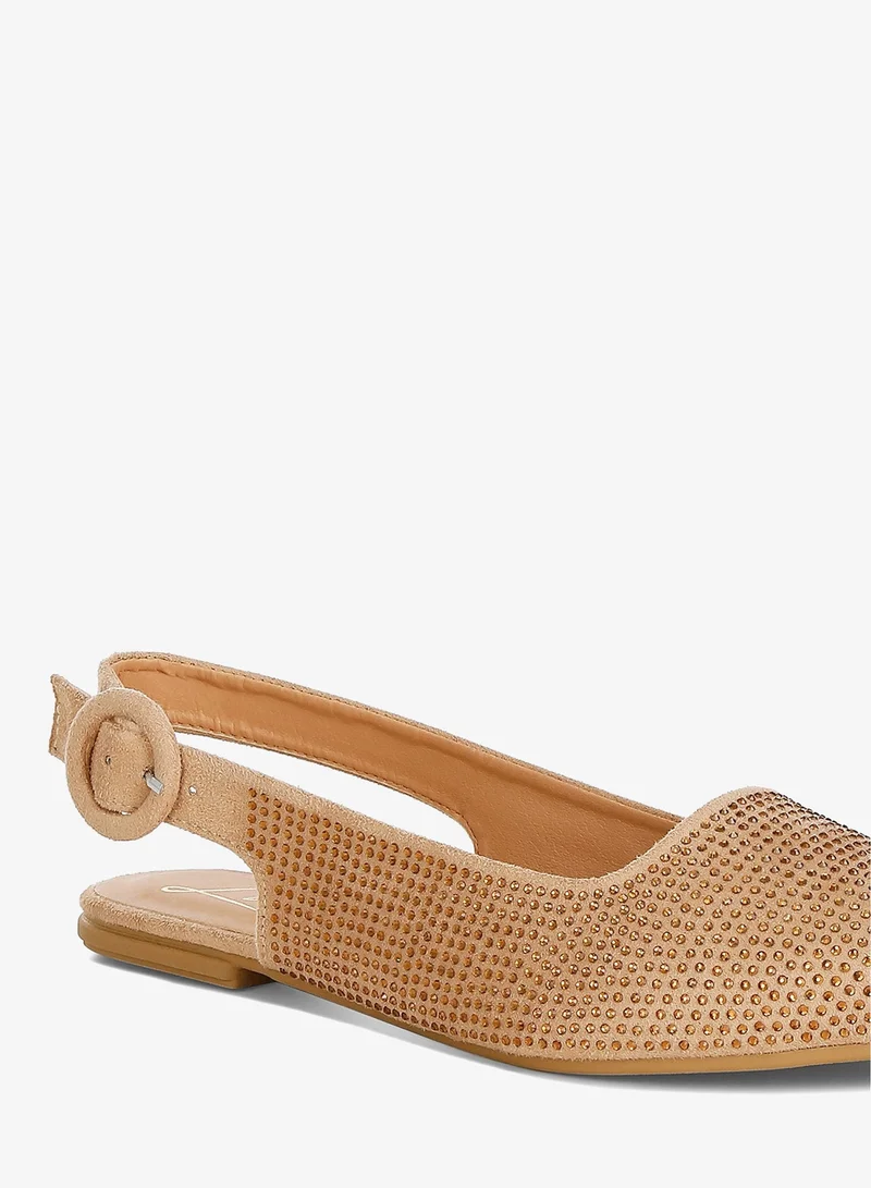 London Rag Beige Rhinestones Embellished Slingback Mules in Beige for Women | Best Price UAE