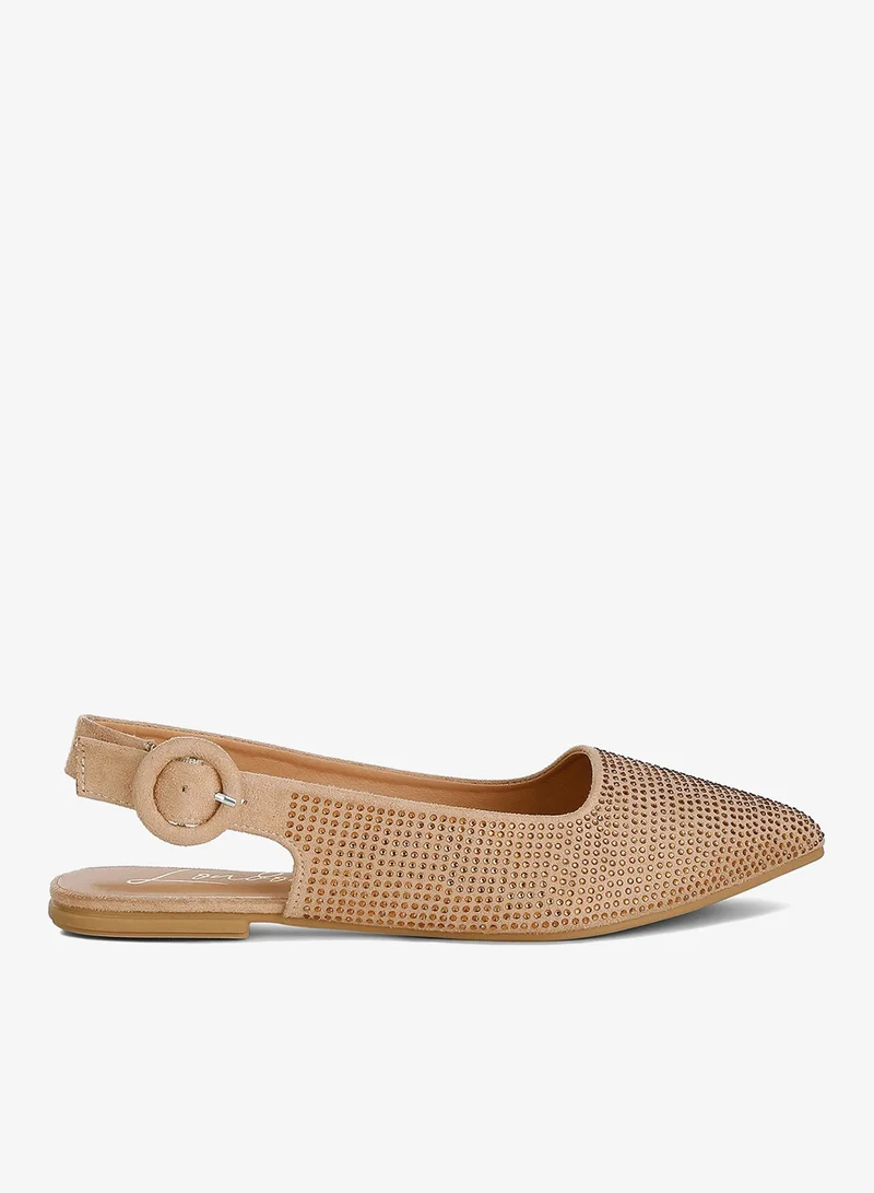 Rhinestones Embellished Slingback Mules in Beige