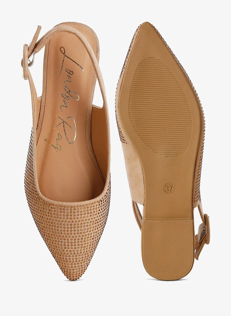 London Rag Beige Rhinestones Embellished Slingback Mules in Beige for Women | Best Price UAE