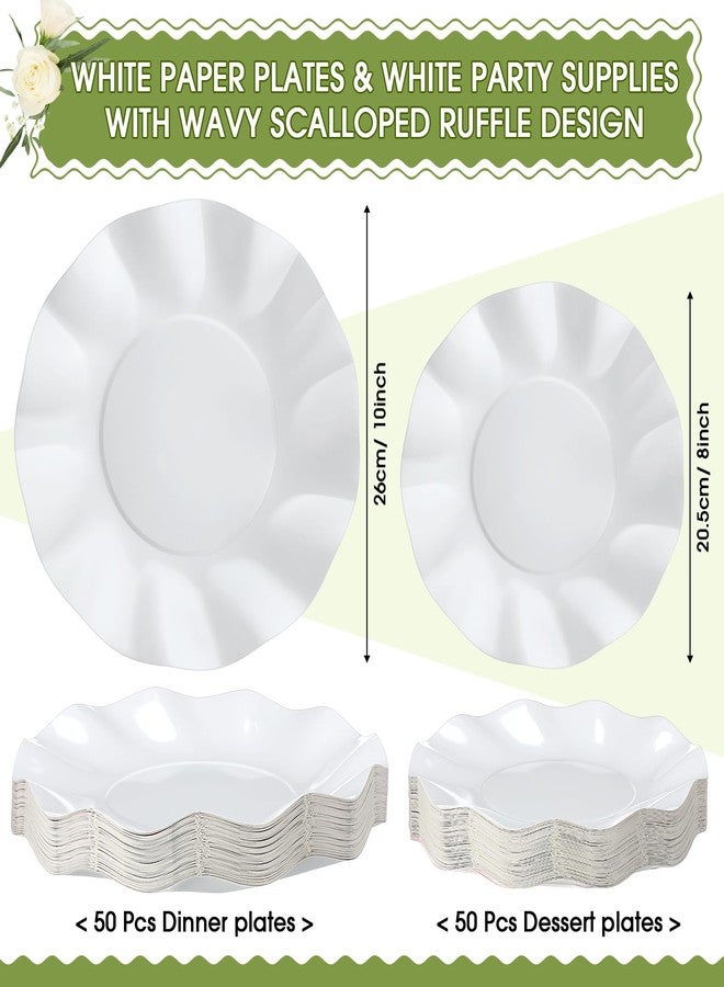 Zhehao 100 Pcs White Scalloped Paper Plates Disposable Baby Shower Party Plates 8 Inch 10 Inch Scalloped Dessert Dinner Dish for Wedding Baby Shower Bridal Gender Reveal Birthday Party Supplies - Image 2