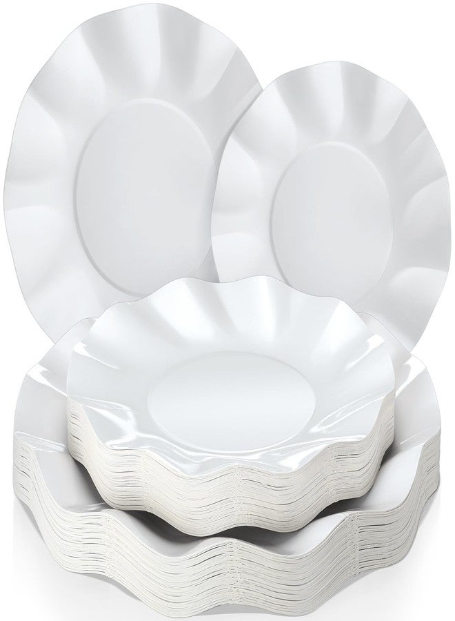 Zhehao 100 Pcs White Scalloped Paper Plates Disposable Baby Shower Party Plates 8 Inch 10 Inch Scalloped Dessert Dinner Dish for Wedding Baby Shower Bridal Gender Reveal Birthday Party Supplies - Image 1