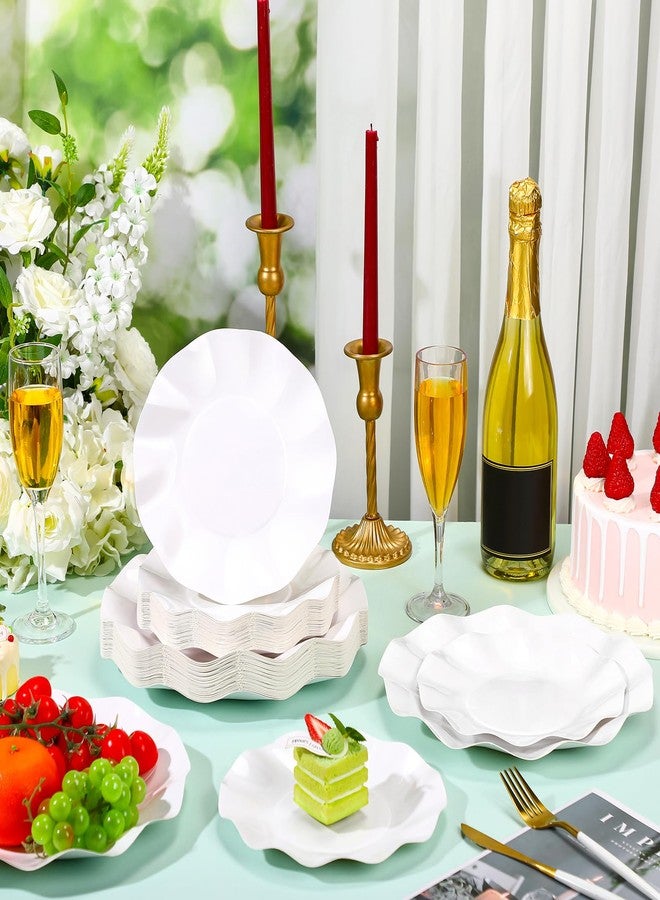 Zhehao 100 Pcs White Scalloped Paper Plates Disposable Baby Shower Party Plates 8 Inch 10 Inch Scalloped Dessert Dinner Dish for Wedding Baby Shower Bridal Gender Reveal Birthday Party Supplies - Image 4