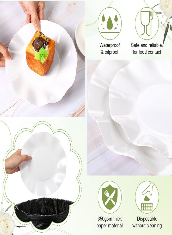 Zhehao 100 Pcs White Scalloped Paper Plates Disposable Baby Shower Party Plates 8 Inch 10 Inch Scalloped Dessert Dinner Dish for Wedding Baby Shower Bridal Gender Reveal Birthday Party Supplies - Image 3