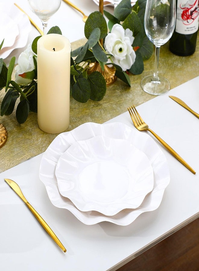 Zhehao 100 Pcs White Scalloped Paper Plates Disposable Baby Shower Party Plates 8 Inch 10 Inch Scalloped Dessert Dinner Dish for Wedding Baby Shower Bridal Gender Reveal Birthday Party Supplies - Image 5