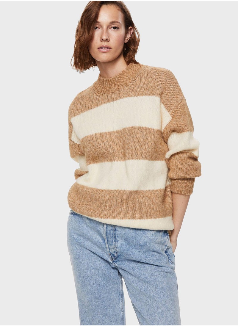 MANGO - Color Block High Neck Sweater - Image 1