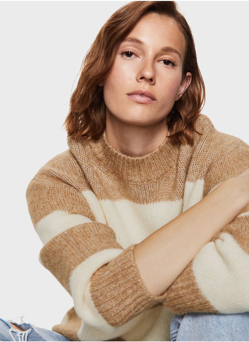 MANGO - Color Block High Neck Sweater - Image 1