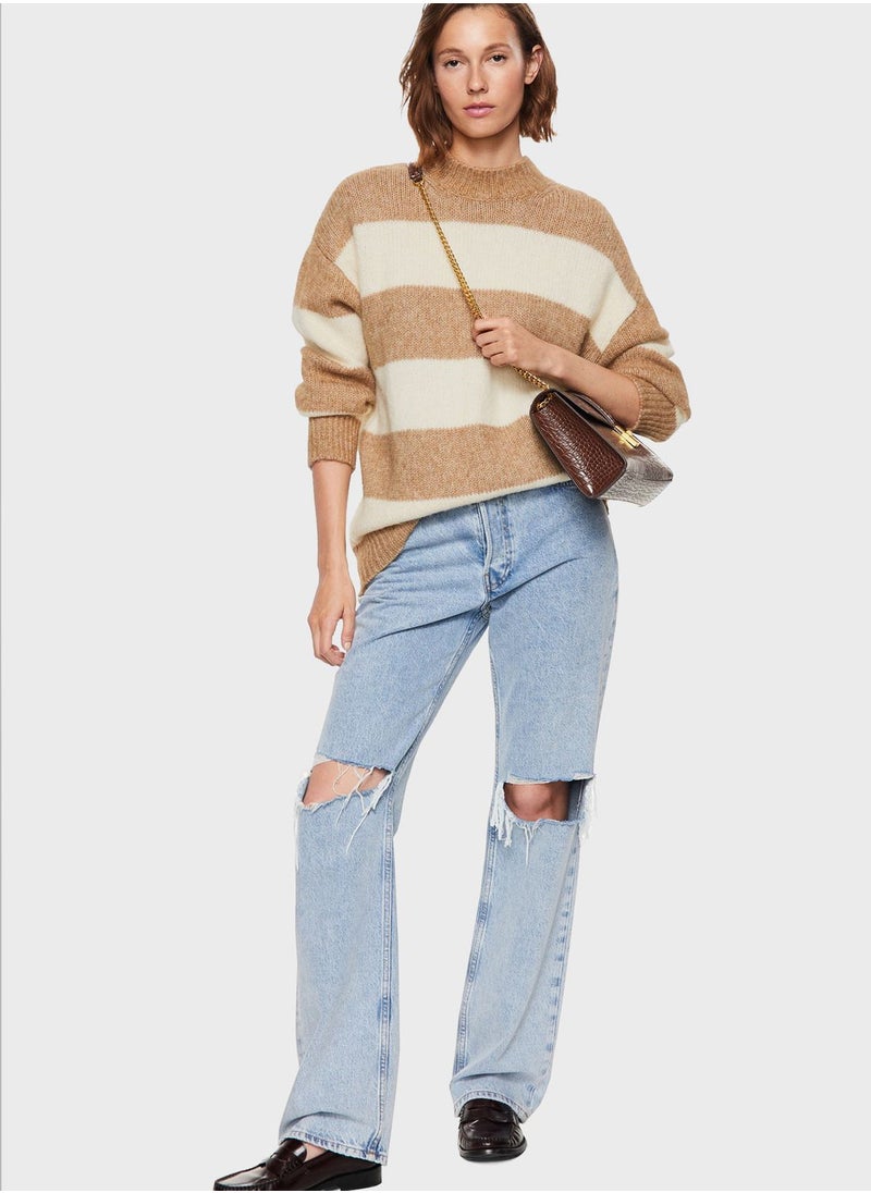 MANGO - Color Block High Neck Sweater - Image 1