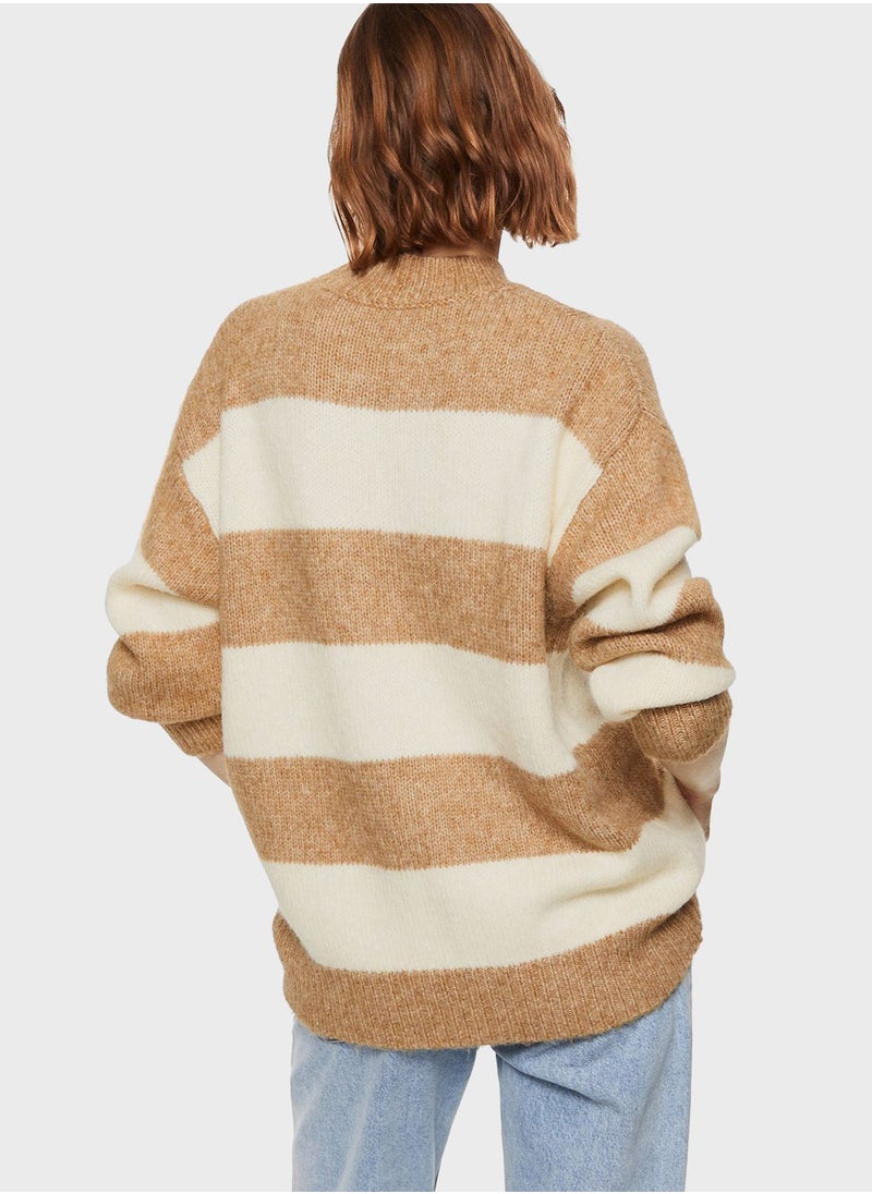 MANGO - Color Block High Neck Sweater - Image 1
